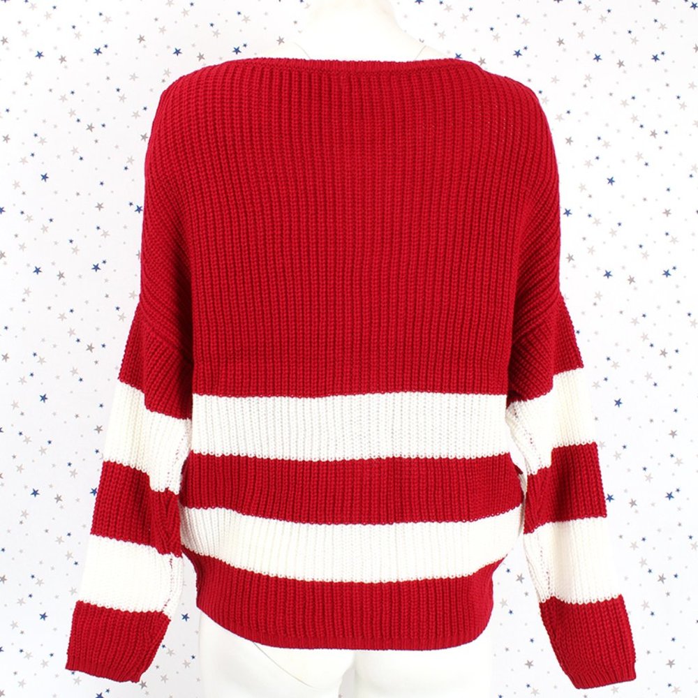 Slouchy Stripe Chunky Knit Pullover Sweater - Picture 6 of 10